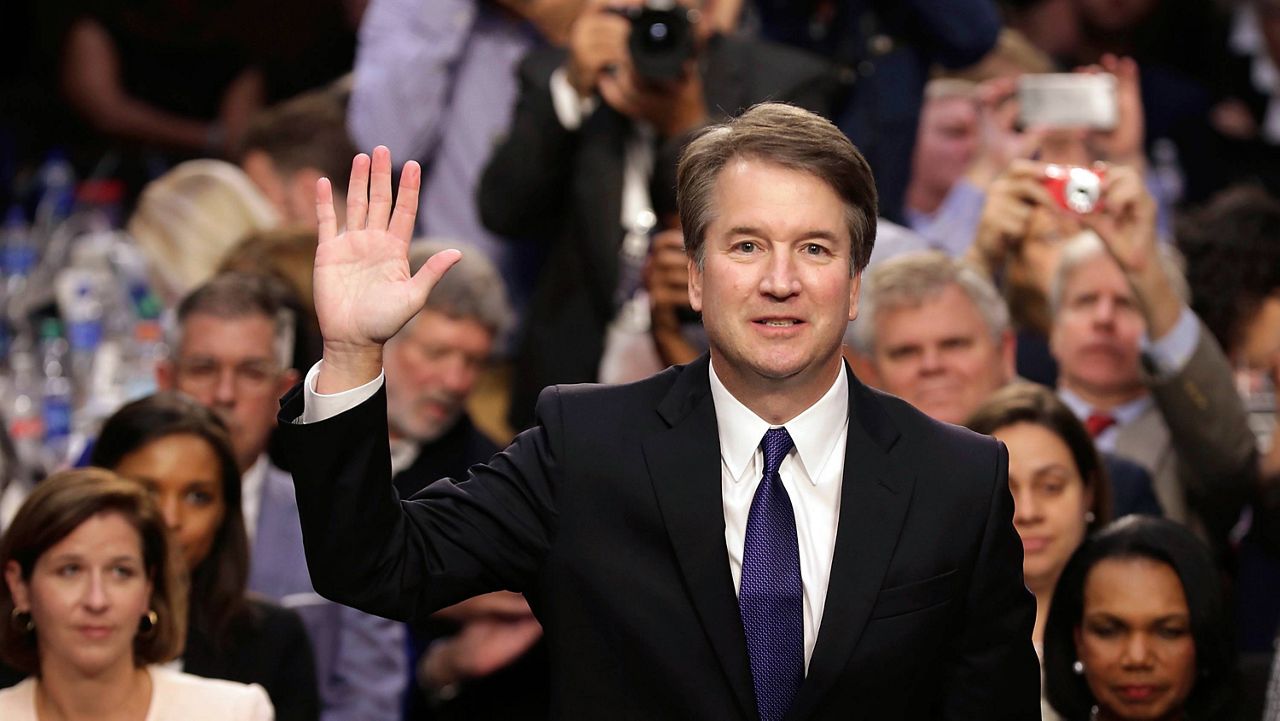 Brett Kavanaugh is sworn in before his Senate confirmation hearing on Sept. 4, 2018. (Jim Bourg/Pool Photo via AP, File)