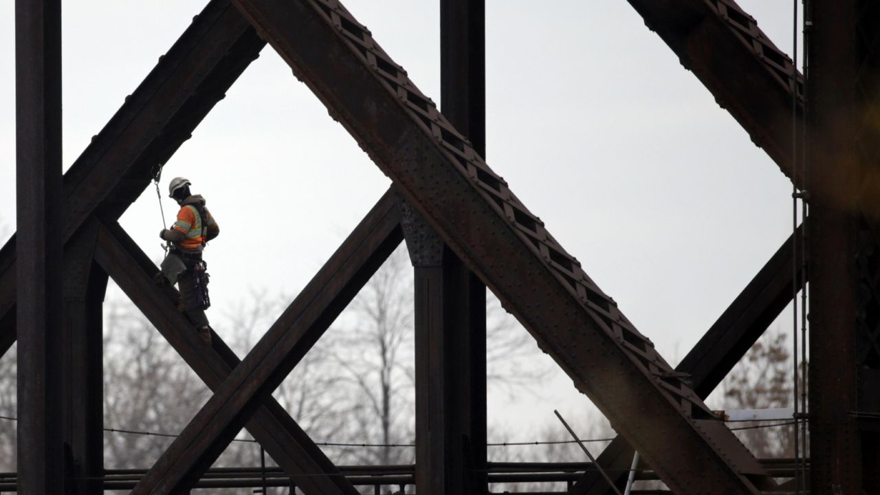 bridge worker on albany bridge over hudson river