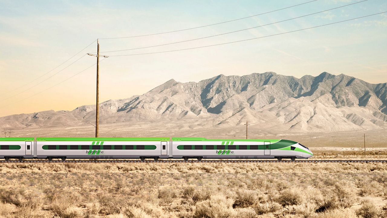 Brightline West's high-speed train connecting LA and Las Vegas is expected to begin operations in 2027. (Photo courtesy of Brightline West)
