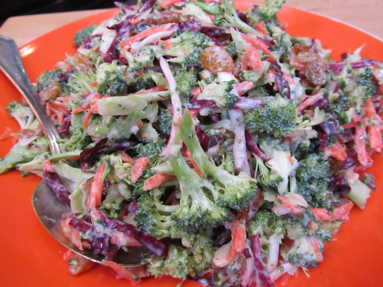 Broccoli Slaw with Carrots, Golden Raisins and Almonds