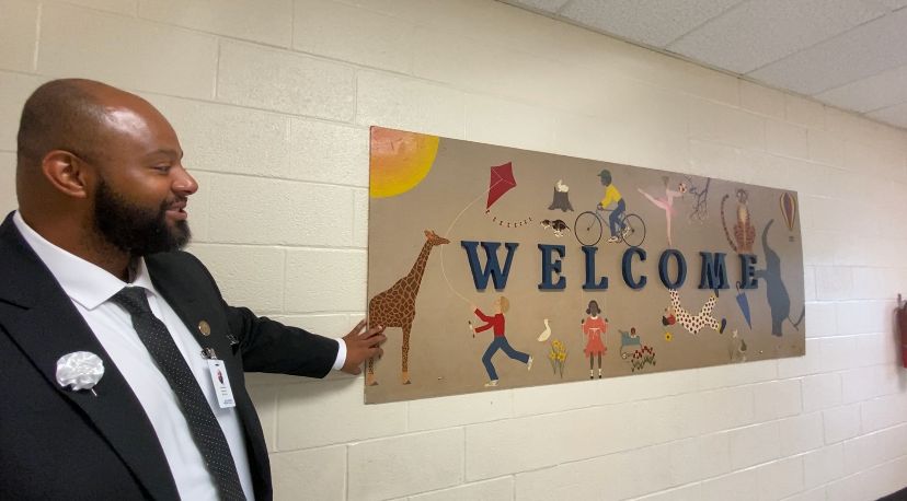 Principal Brooks reminisces about welcome sign from his days as a student. 
