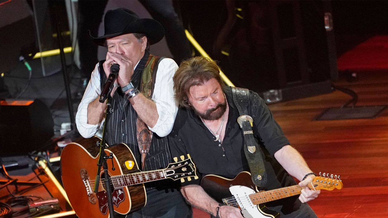 Brooks & Dunn perform during the Academy of Country Music Honors award show Wednesday, Aug. 24, 2022, in Nashville, Tenn. (AP Photo/Mark Humphrey)