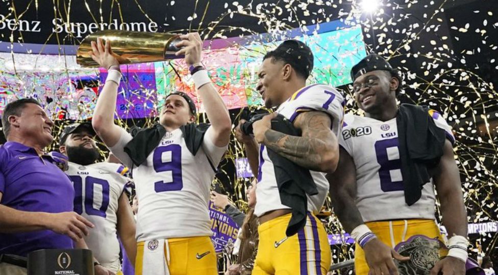 Joe Burrow threw five touchdown passes, ran for another score and capped one of the greatest seasons in college football history by leading No. 1 LSU to a 42-25 victory against No. 3 Clemson on Monday night to win the national championship.