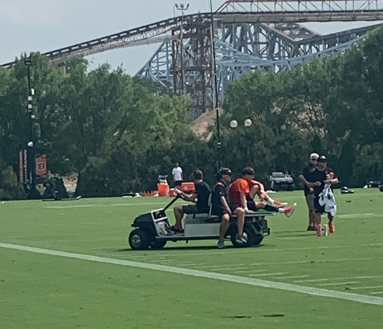 Burrow carted off practice field after calf injury