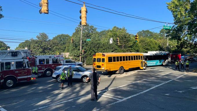 Seven students aboard the CMS bus were all uninjured, according to Charlotte Fire Department officials (Charlotte Fire Department)