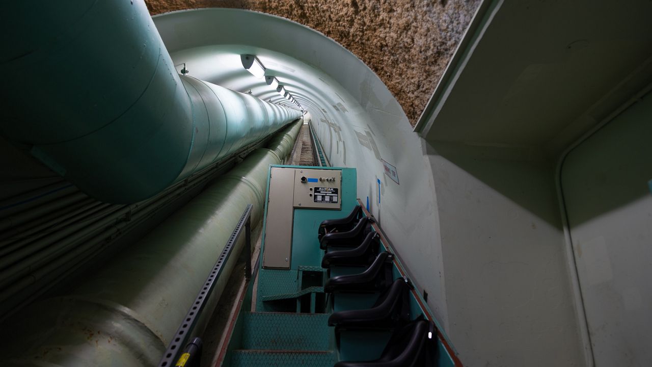 A water pipeline, exhaust duct and cable car inside the Honolulu Board of Water Supply's Halawa Shaft. (Photo courtesy of Honolulu Board of Water Supply/Naalehu Anthony)
