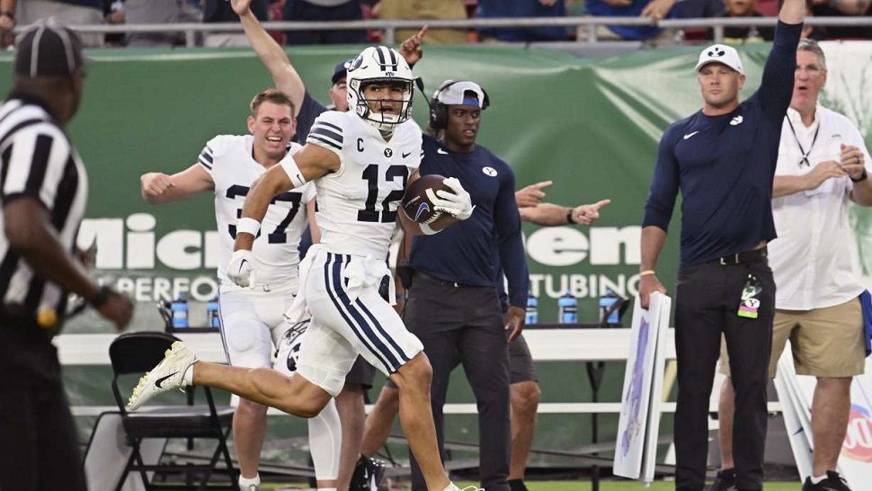 BYU wide receiver Puka Nucua scored on a 75-yard inside run on the first play from scrimmage of the game.