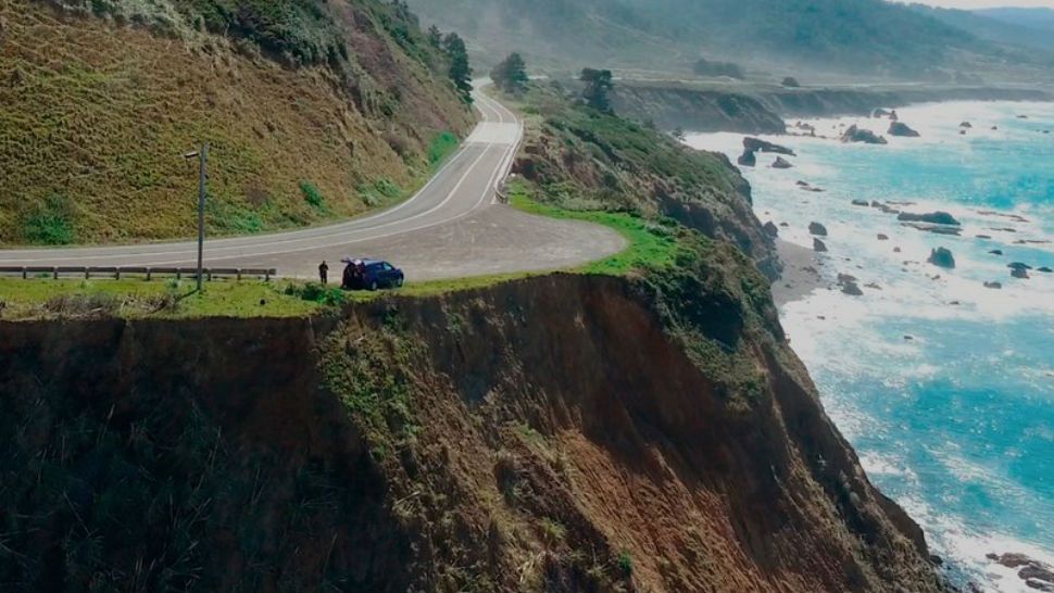 In this March 28, 2018 aerial file image from Alameda County Sheriff’s Office drone video courtesy of Mendocino County shows the pullout where the SUV of Jennifer and Sarah Hart was recovered off the off Pacific Coast Highway 1, near Westport, Calif. The SUV carrying the large, free-spirited family from Washington state accelerated straight off the scenic California cliff and the deadly wreck may have been intentional, authorities said Sunday, April 1, 2018. (Alameda County Sheriff’s Office via AP, File)