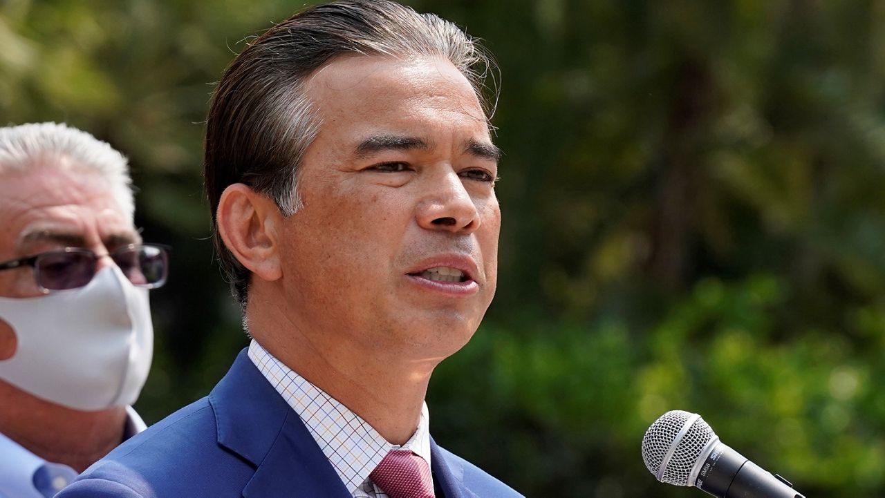 In this Aug. 17, 2021, file photo, California Attorney General Rob Bonta speaks at a news conference in Sacramento, Calif. (AP Photo/Rich Pedroncelli, File)