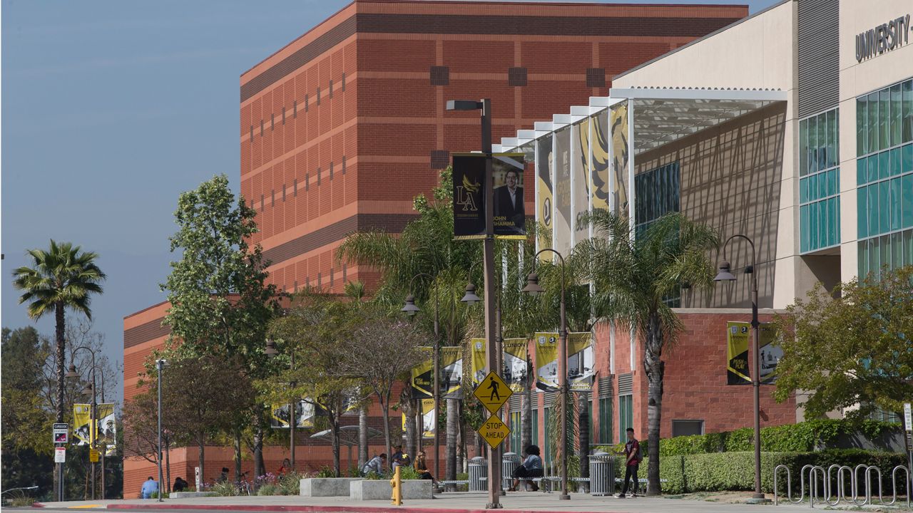 The Cal State University, Los Angeles Student Union building is seen in Los Angeles Thursday, April 25, 2019. (AP Photo/Damian Dovarganes)