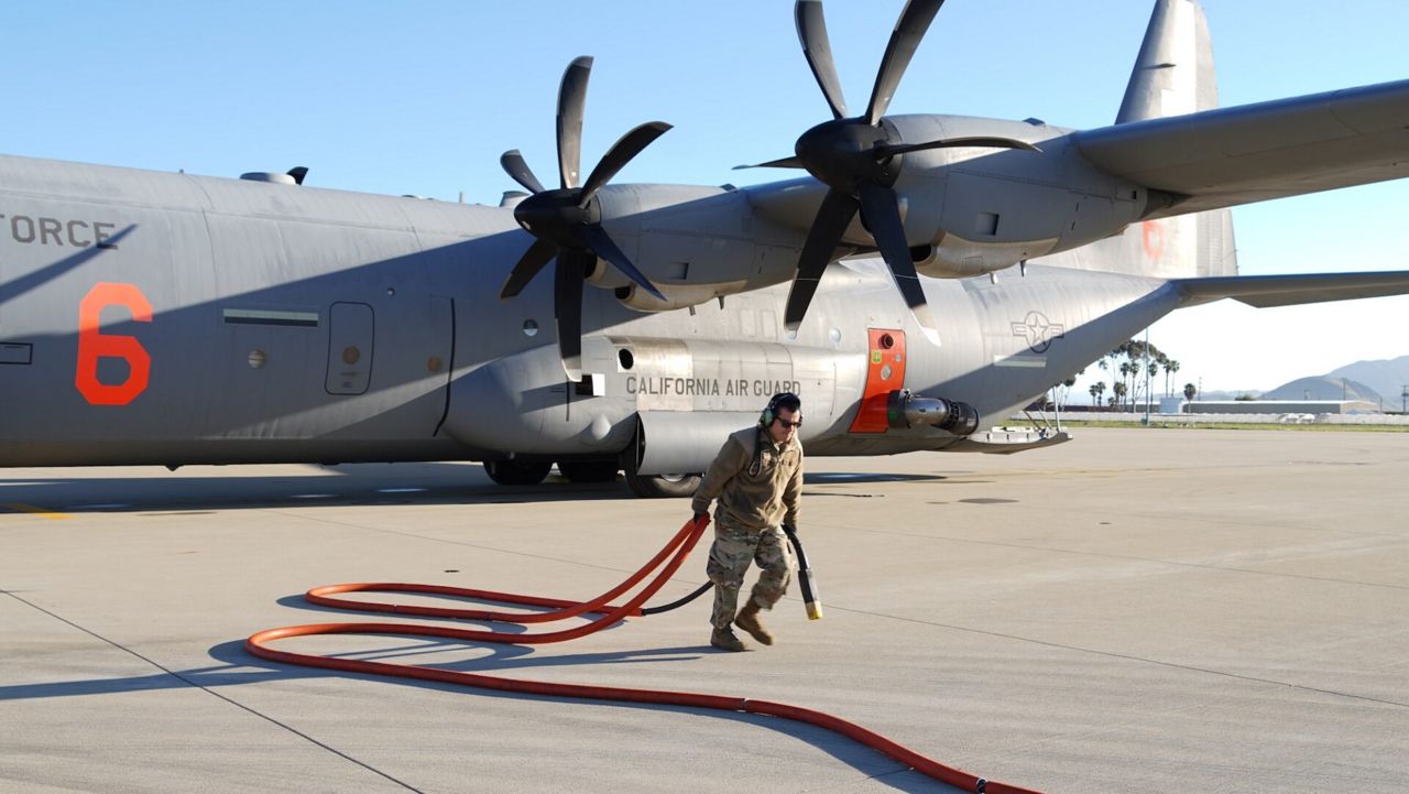 C-130J being prepared for deployment to Texas. (Credit: Office of Gov. Gavin Newsom)