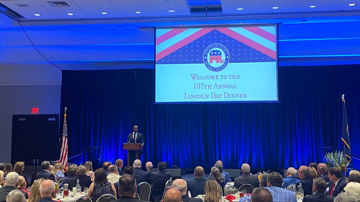 Riley Gaines speaks at the 107th Annual Lincoln Day Dinner in Louisville.