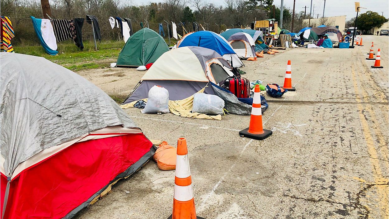 Tents at the state-sanctioned site for encampments in East Austin, known by its residents as Camp RATT. (Reena Diamante/Spectrum News 1)