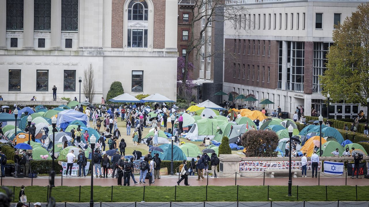 Tents erected at the pro-Palestinian demonstration encampment at Columbia University in New York, on Wednesday. (AP Photo/Stefan Jeremiah)