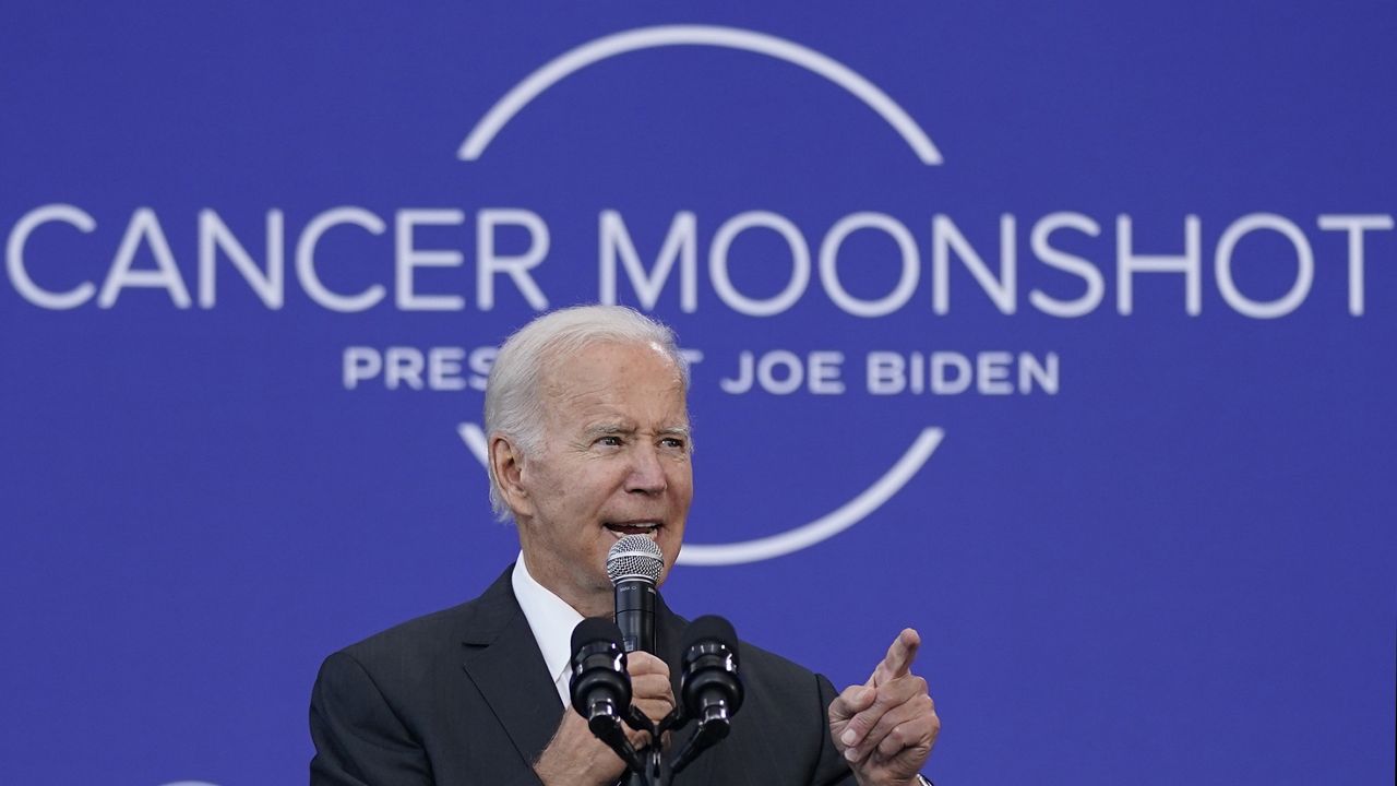 President Joe Biden speaks on the cancer moonshot initiative at the John F. Kennedy Library and Museum, Sept. 12, 2022, in Boston. (AP Photo/Evan Vucci)