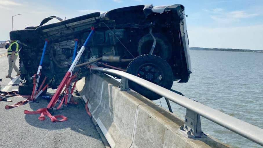 A baby was ejected from this vehicle during a crash on the state Route 90 bridge in Ocean City, Md. (Ocean City Fire Department)
