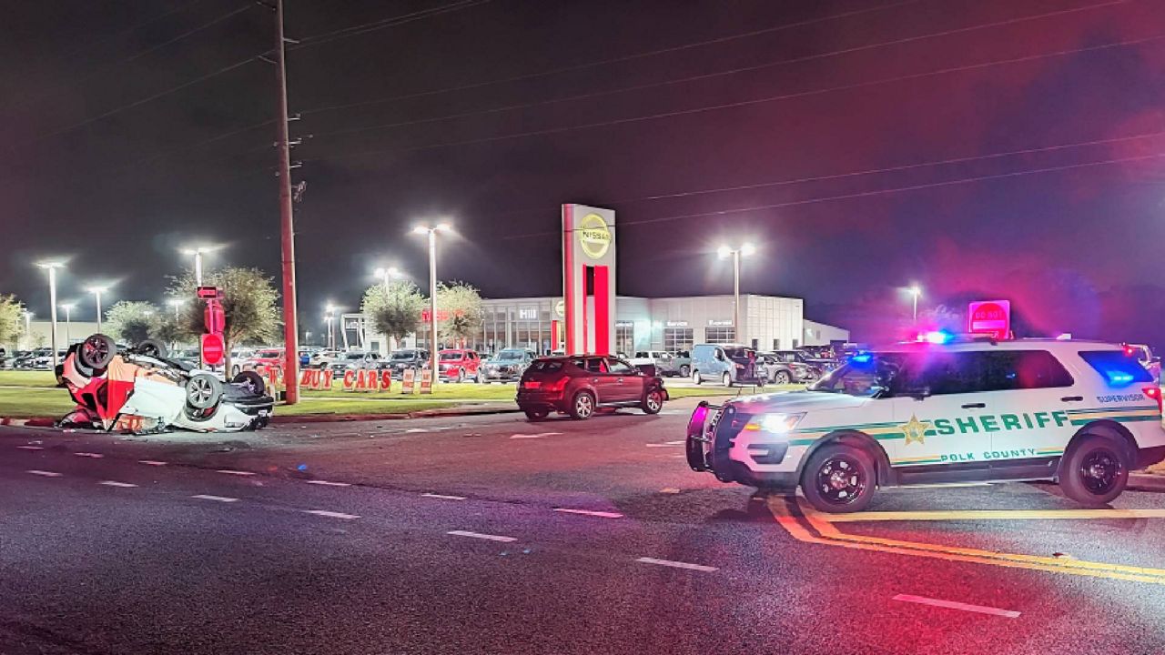The westbound lanes of Cypress Gardens Blvd were closed for about four hours as Polk County Sheriff's Office deputies responded to a crash in front of the Hill Nissan car dealership in Winter Haven. (Polk County Sheriff’s Office)