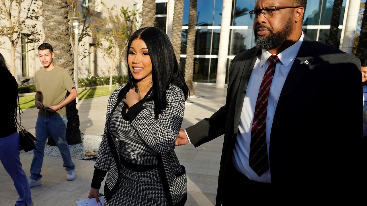 Cardi B exits federal court as proceedings continue in a $5 million copyright infringement lawsuit against her in federal court, Wednesday, Oct. 19, 2022, in Santa Ana, Calif. (AP Photo/Chris Pizzello)