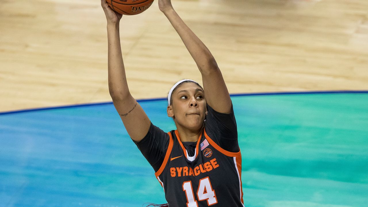 Syracuse freshman Kamilla Cardoso, the ACC's reigning Rookie and Co-Defensive Player of the Year, became the 12th SU player to enter the transfer portal Thursday. (AP Photo)