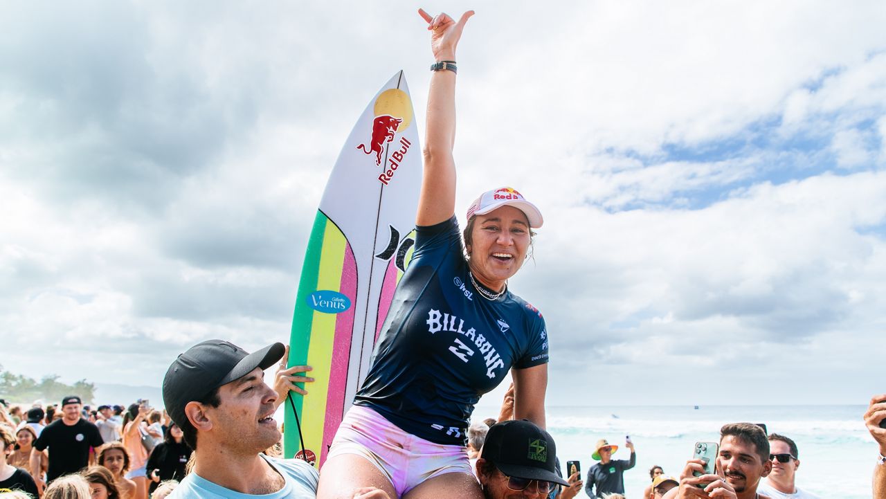 Hawaii native Carissa Moore led off the 2023 World Surf League Championship Tour with a win in the Billabong Pro Pipeline on Oahu's North Shore on Wednesday.