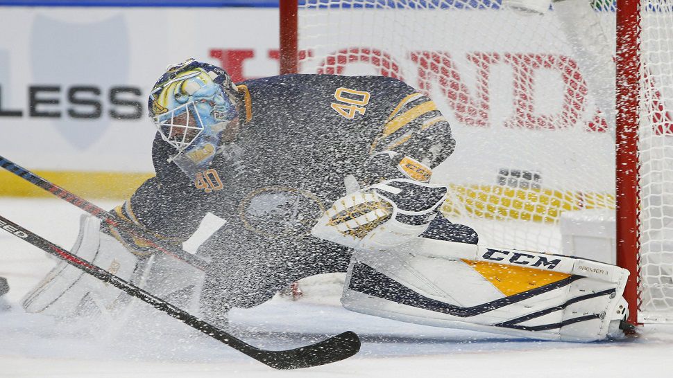 Carter Hutton made numerous clutch stops for Buffalo starting from the opening minute on Tuesday night.