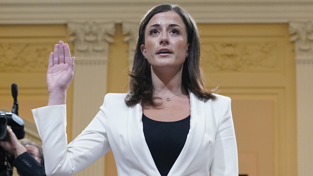 Cassidy Hutchinson, former aide to Trump White House chief of staff Mark Meadows, is sworn in to testify before the House select committee investigating the Jan. 6 attack on the U.S. Capitol on June 28, 2022. (AP Photo/Jacquelyn Martin, File)