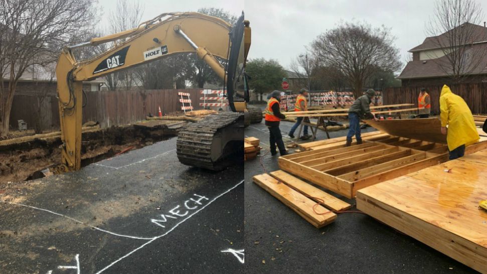 Crews stabilize the entrance of the recently discovered cave in Williamson County in these images from Feb. 20, 2018. (Source: Williamson County)