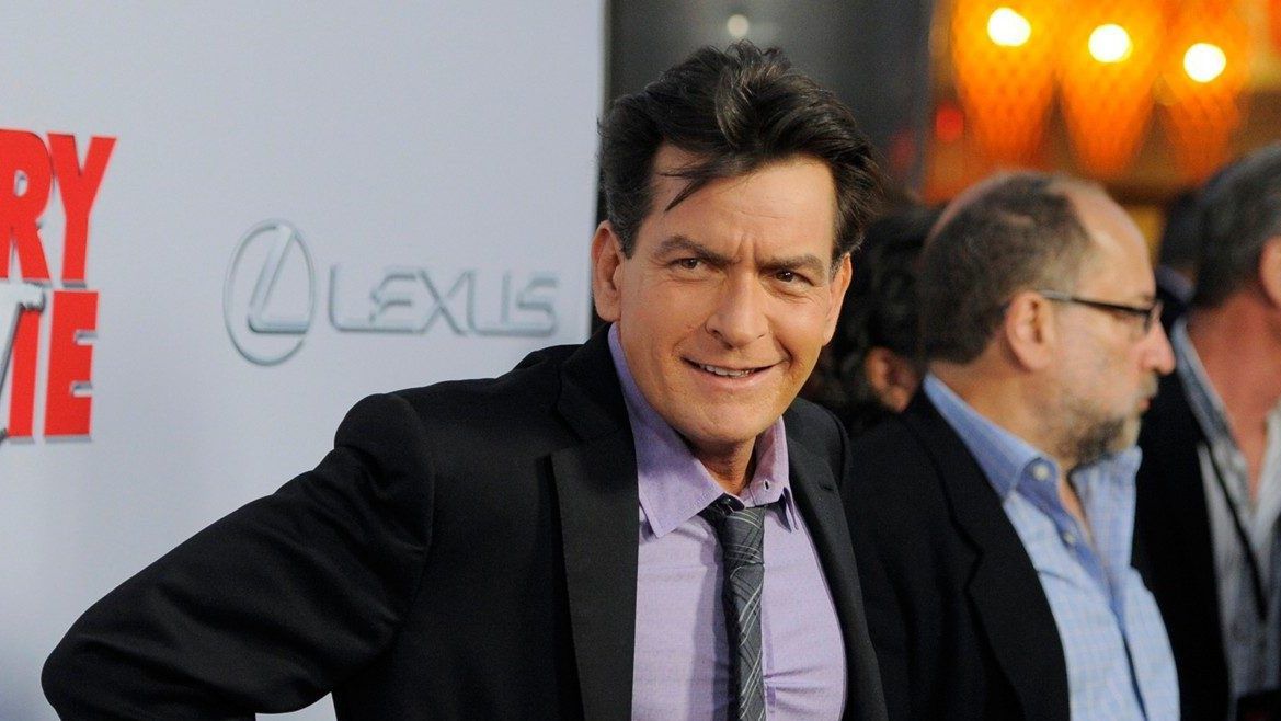 Charlie Sheen poses on April 11, 2013 in Los Angeles.