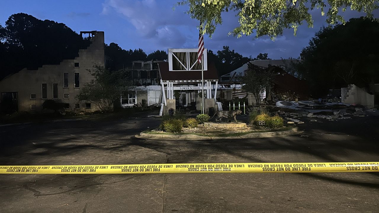 Fire tore through Charlotte Preparatory School in Charlotte late Monday night, closing the campus until further notice (Alexis Bell/Spectrum News 1)