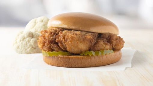 This image released by Chick-fil-A Inc. shows the chain's new, plant-based, Chick-fil-A Cauliflower Sandwich. (Chick-fil-A Inc. via AP)