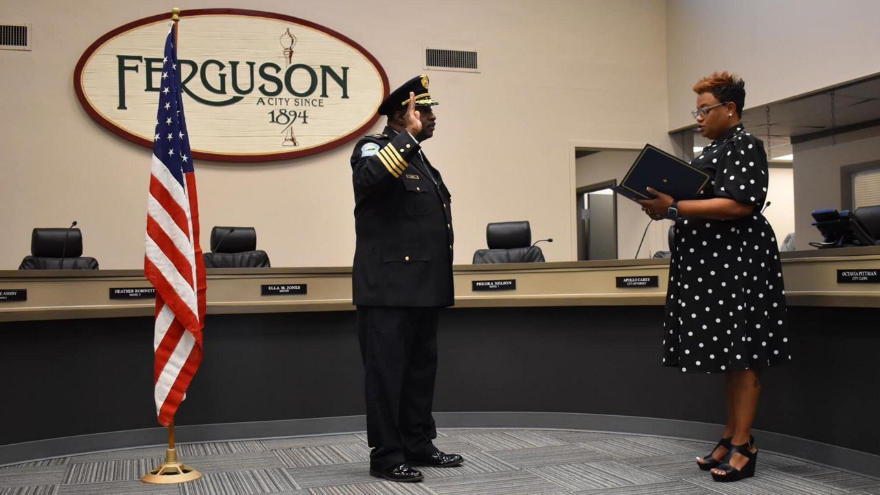 Troy Doyle sworn in as police chief for Ferguson, Mo. He served St. Louis County for 31 years. (Courtesy: Ferguson, Mo. Police Dept./Facebook)