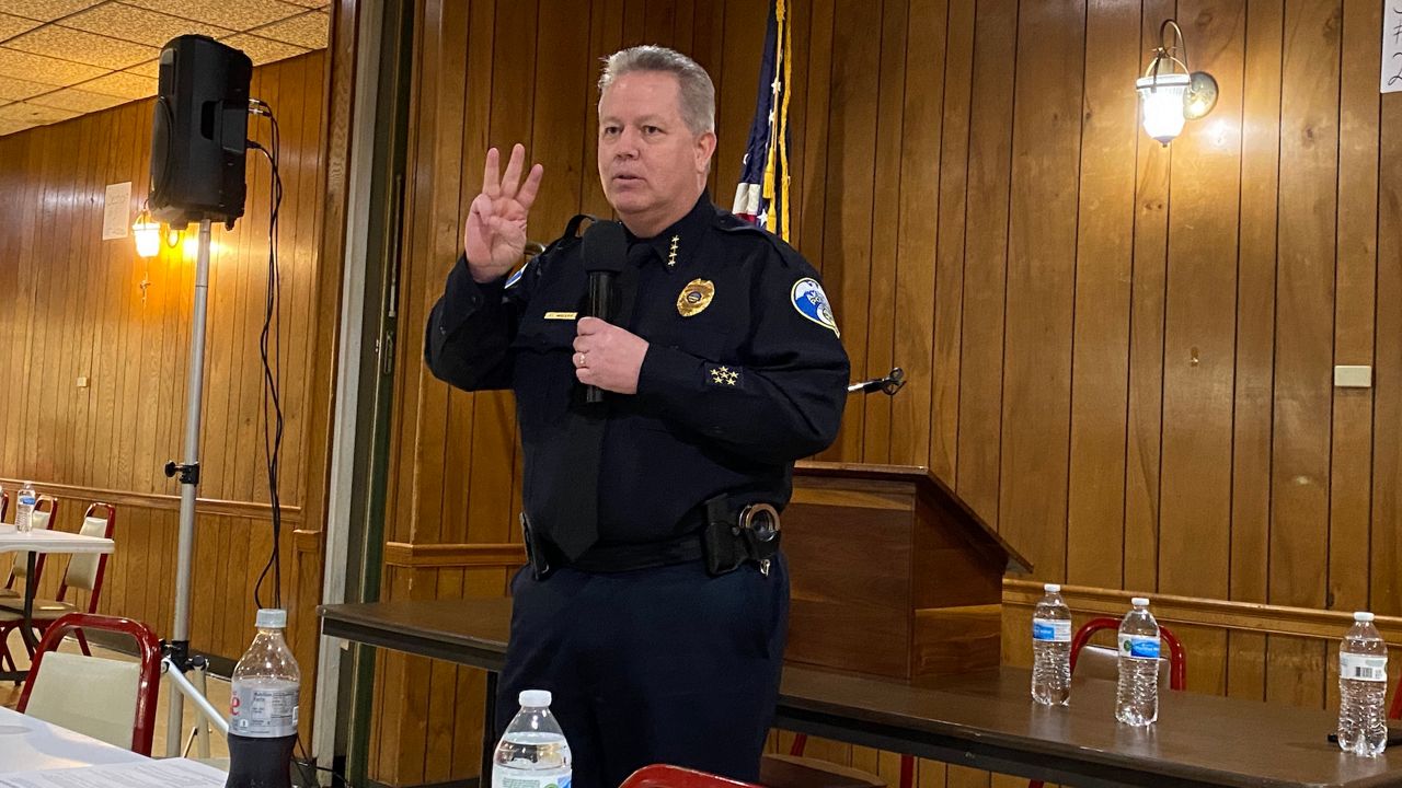 Akron Police Chief Stephen Mylett speaks to residents during a community conversation ahead of the Jayland Walker grand jury results. (Spectrum News 1/Jennifer Conn)