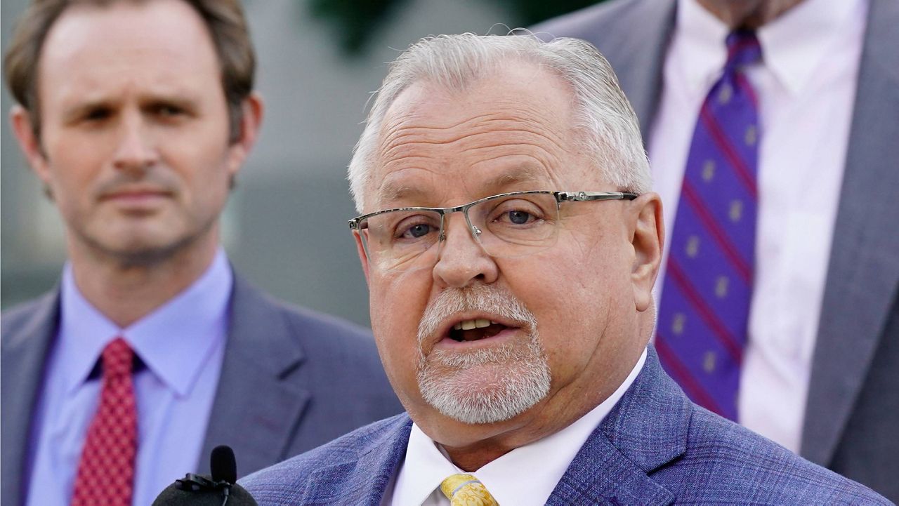 Assemblyman Tom Lackey, R-Palmdale, speaks at a news conference in Sacramento, Calif., Thursday, Feb. 10, 2022. (AP Photo/Rich Pedroncelli, File)