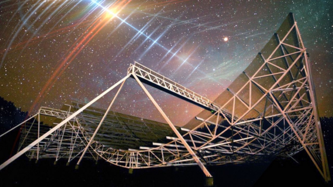 This image shows the Canada-based CHIME telescope. (Photo courtesy of CHIME and MIT News)