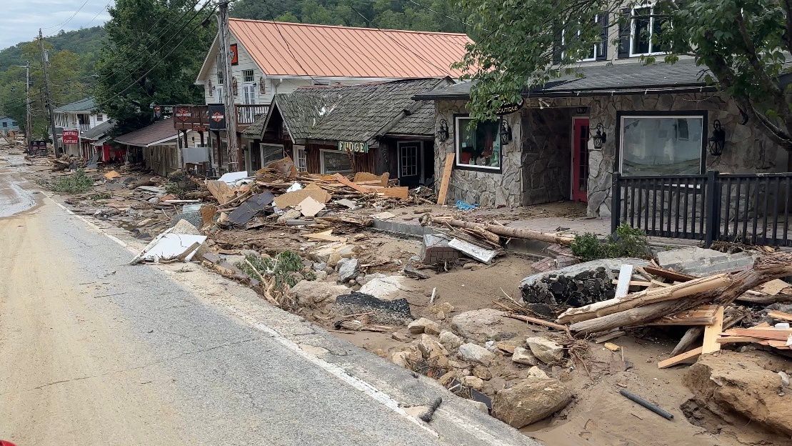 There are scenes of destruction around western North Carolina, including in Chimney Rock. (Spectrum News 1/Loretta Boniti)