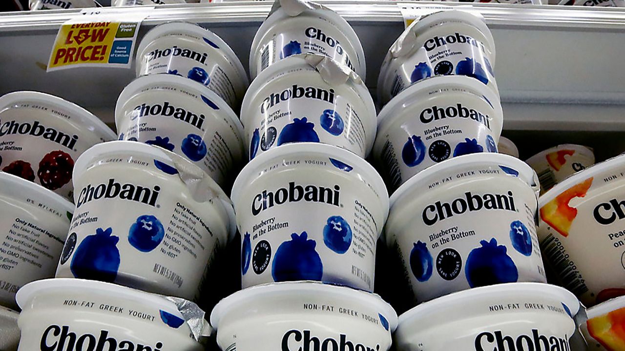 Chobani greek yogurt sits on display in a market in Pittsburgh, Wednesday, Aug. 8, 2018. (AP Photo/Gene J. Puskar)