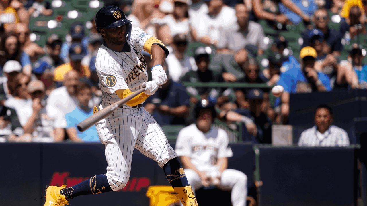 Milwaukee Brewers' Jackson Chourio hits a three-run home run