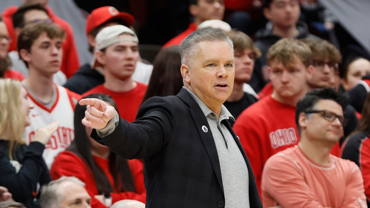 Ohio State head coach Chris Holtmann' instructs his team against Illinois during an NCAA college basketball game Sunday, Feb. 26, 2023, in Columbus, Ohio. (AP Photo/Jay LaPrete)