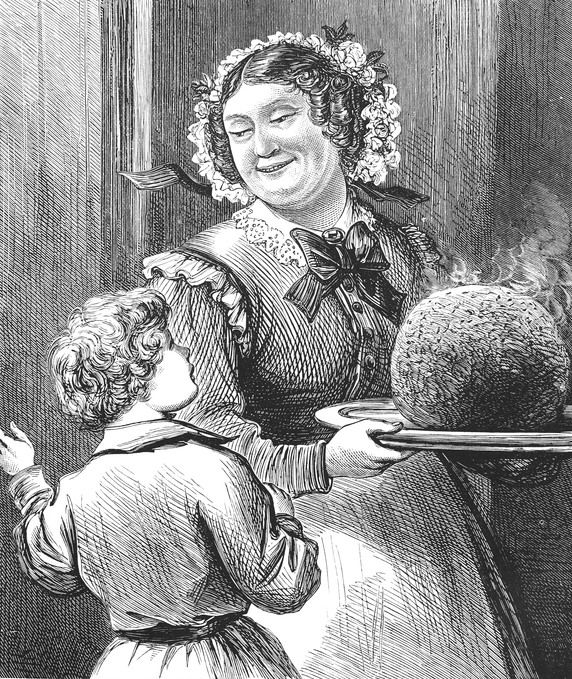 PUBLIC DOMAIN A Christmas pudding is presented in this circa 1880 illustration by Harrison Weir.