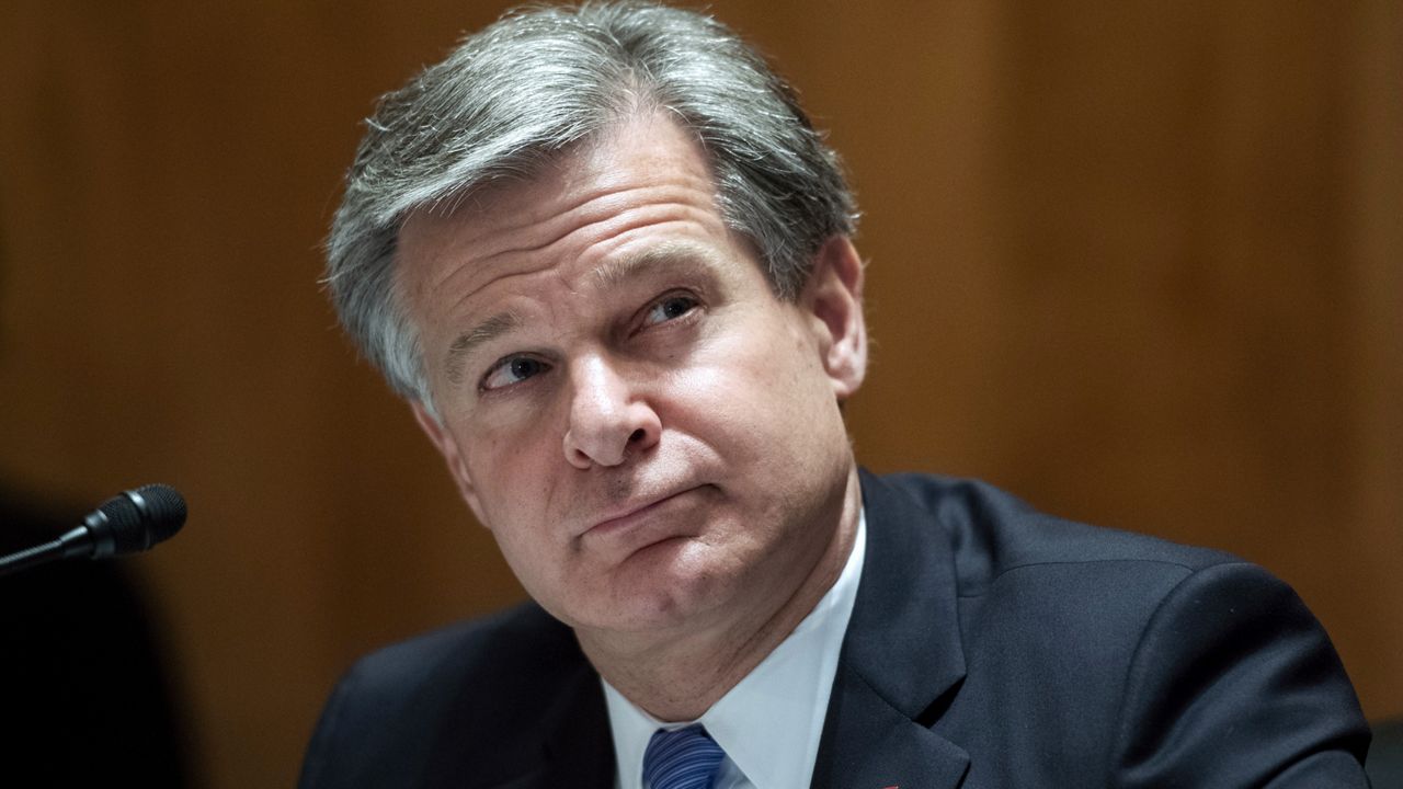 FBI Director Christopher Wray testifies on Capitol Hill in Washington, Sept. 24, 2020. (Tom Williams/Pool via AP, File)