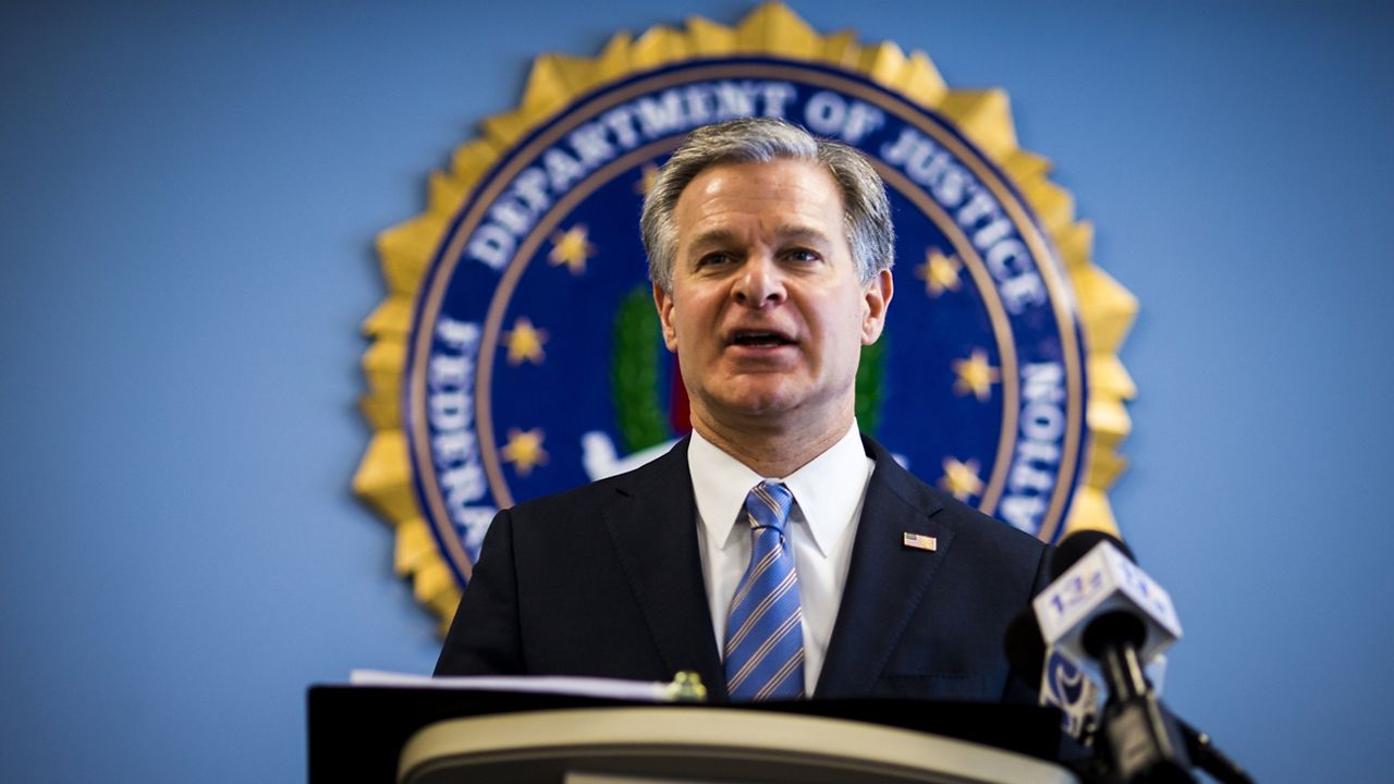 FBI Director Christopher Wray speaks at the FBI Norfolk Field Office in Chesapeake, Va., on Feb. 15. (AP Photo/John C. Clark)