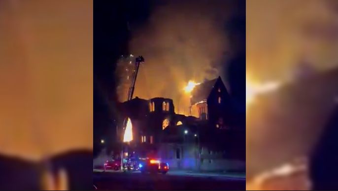 The former St. Augustine's Roman Catholic Church caught on fire on March 18, 2024. (Courtesy: St. Louis Fire Dept.)