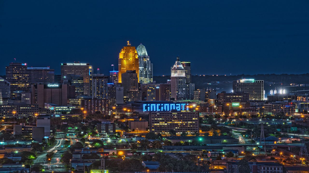 Duke Energy Convention Center in Downtown Cincinnati, at night