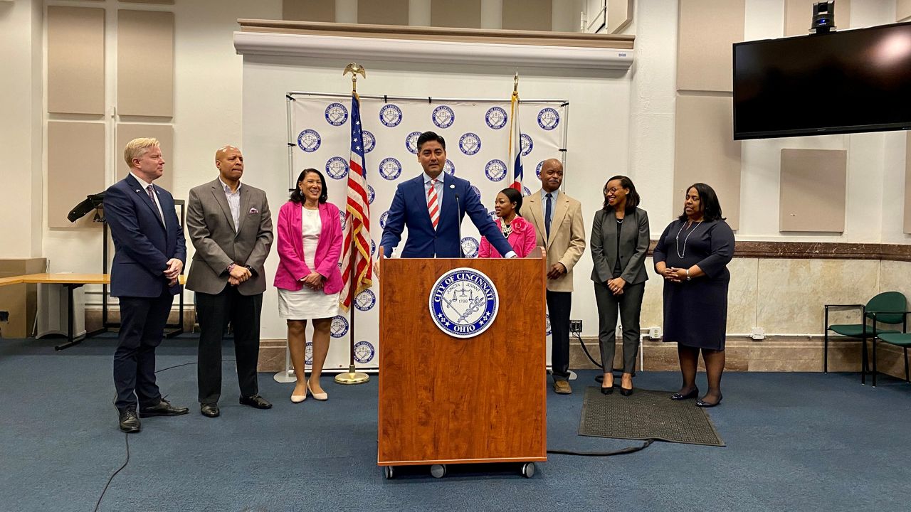Mayor Aftab Pureval joined five members of City Council and other officials to announce a plan to increase direct financial assistance to low- and moderate-income first-time homebuyers. (Casey Weldon/Spectrum News 1)