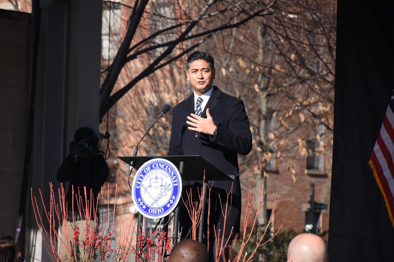 Mayor Aftab Pureval addresses the crowd during the swearing-in ceremony at Washington Park in January 2022. (Provided: CitiCable)