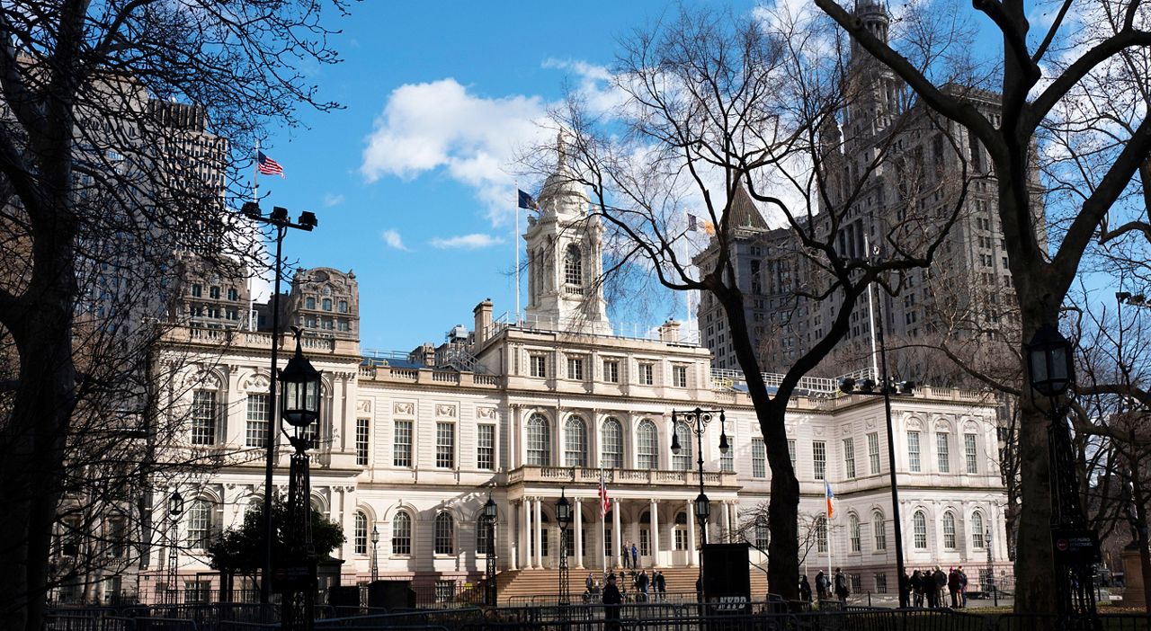 New York City Hall, center, and the Municipal Building, right, are shown, Thursday, Jan. 9, 2020 in New York.