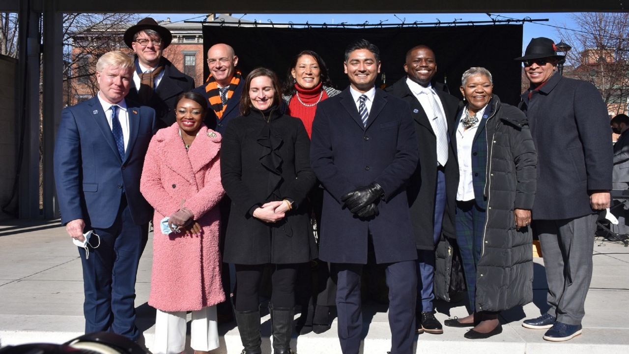 Mayor Aftab Pureval and the nine members Cincinnati City Council pose for a picture after being sworn into office. (Provided: City of Cincinnati)