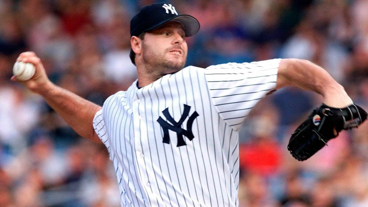 In this June 29, 2001 photo, New York Yankees pitcher Roger Clemens throws in the first inning against the Tampa Bay Devil Rays at Yankee Stadium in New York.