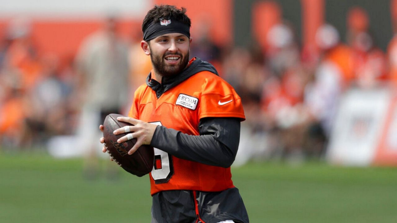 Baker Mayfield at 2019 Browns training camp. Photo/AP