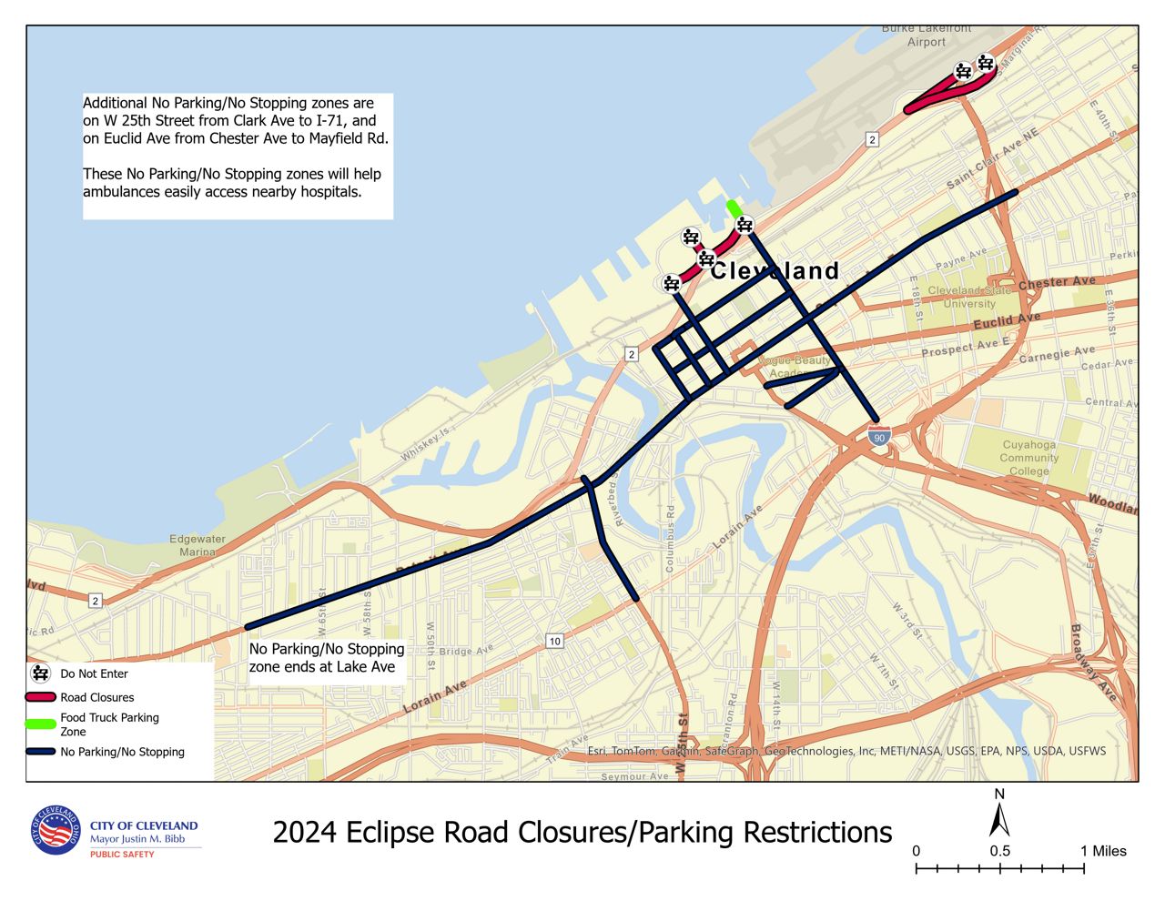 A map of downtown road closures and parking restrictions for the eclipse.